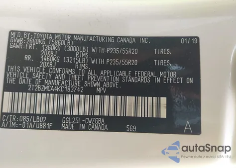 2019 Lexus Rx из США, поврежденный, VIN 2T2BZMCA4KC183742